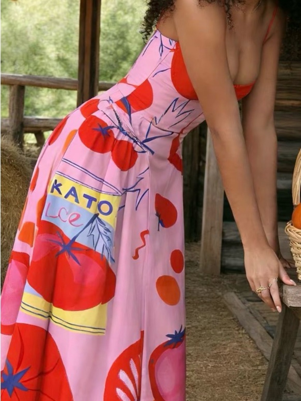 Colorful Pink & Red Printed 3X Sundress side pockets. - Picture 4 of 10